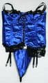 BLUE HEAVY SATIN BASQUE/CORSET & THONG LINGERIE SET WITH BLACK LACE TRIM