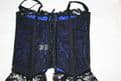 BLUE HEAVY SATIN BASQUE/CORSET & THONG LINGERIE SET WITH BLACK LACE TRIM
