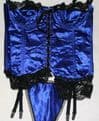 BLUE HEAVY SATIN BASQUE/CORSET & THONG LINGERIE SET WITH BLACK LACE TRIM