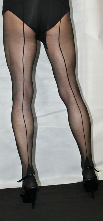 Extra Large Black 15 Denier Black Contrast French/ Point(Cuban)Heel & Seam Retro