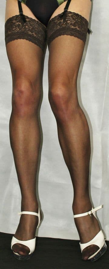 Fabulous Barely Black 15 Denier Lace Top Satin Sheen Medium Size Stockings