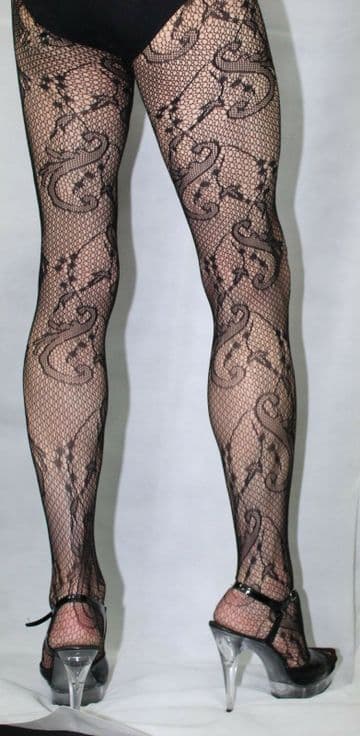 Fabulous Black Ivy Patterned Lace Net To The Waist High Quality Tights ONE SIZE