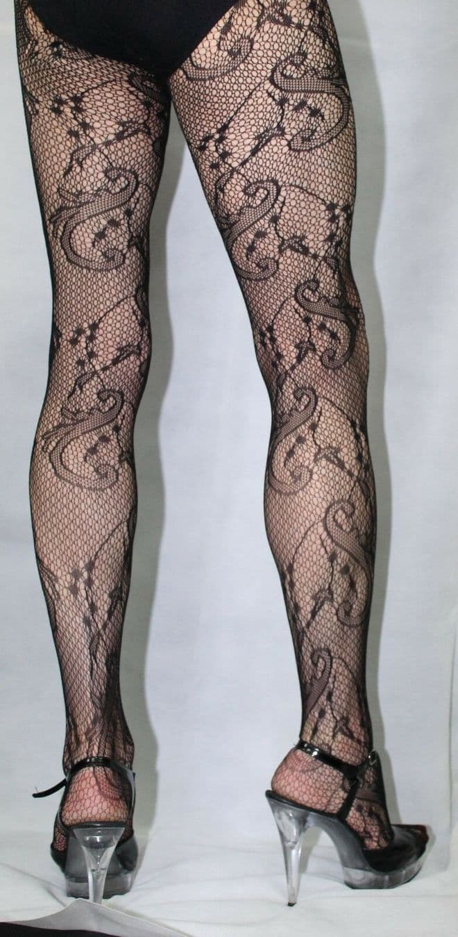 Fabulous Black Ivy Patterned Lace Net To The Waist High Quality Tights ONE SIZE