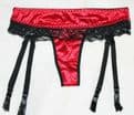 Red Satin Suspender thong With Black Lace Trim & Detachable Suspenders