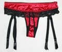 Red Satin Suspender thong With Black Lace Trim & Detachable Suspenders