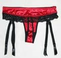 Red Satin Suspender thong With Black Lace Trim & Detachable Suspenders