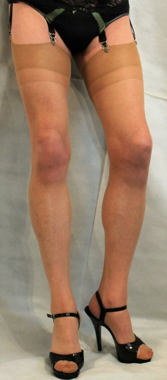 Stunning Small Natural 10 Denier 2 tone Plain Top Shaped Foot Nylons/Stockings