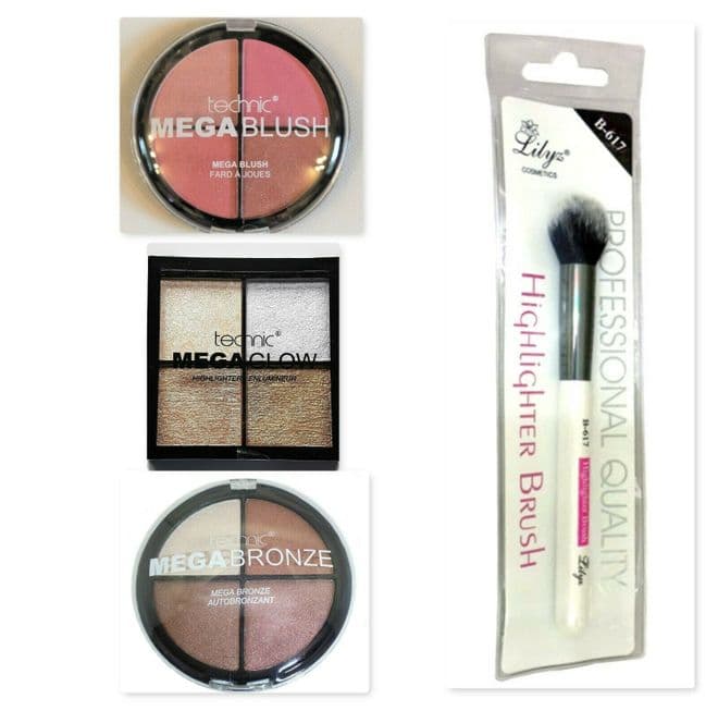 Technic MEGA Set of Natural Highlighting Quad Palette Compacts + Lilyz Pro Brush