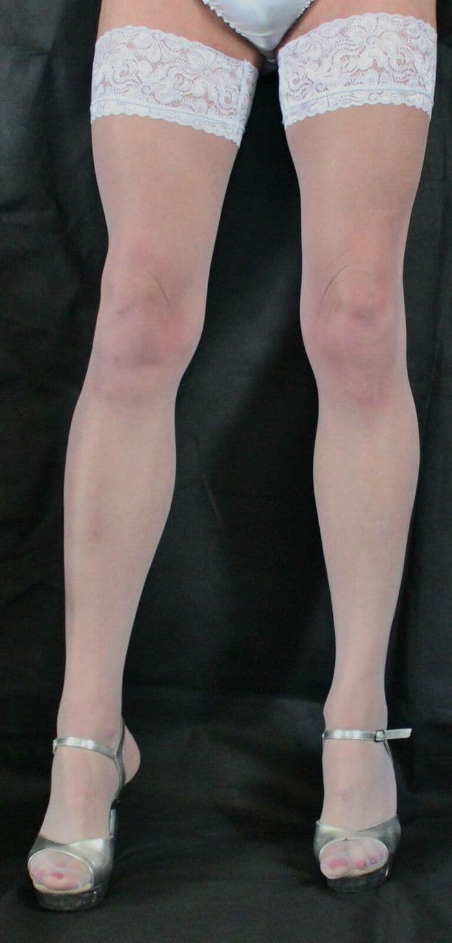 White 15 Denier Luxury Lace Top Large Size Hold Up Stockings Super High Quality