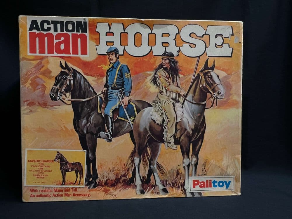 VINTAGE ACTION MAN CAVALRY CHARGER BLACK HORSE BOXED