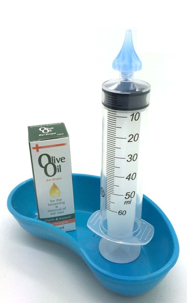 60ml Ear Syringe with Kidney shaped catch basin & 10ml Medical Grade Olive Oil