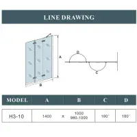 3-Fold 1000 x 1400mm Folding Shower Glass Bath Screen