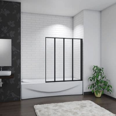 4-Fold  Black 900 x 1400mm Folding Shower Glass Bath Screen