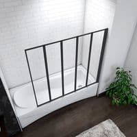 5-Fold  Black 1200 x 1400mm Folding Shower Glass Bath Screen