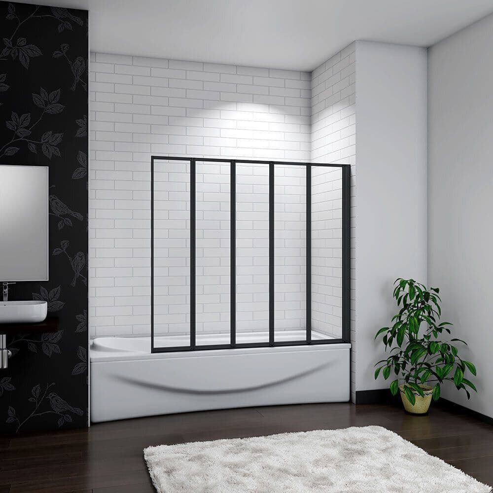 5Fold Black 1200 x 1400mm Folding Shower Glass Bath Screen