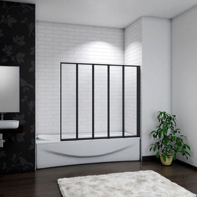 5-Fold  Black 1200 x 1400mm Folding Shower Glass Bath Screen