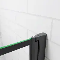 Art Deco Square Hinged Framed Black Grid Bath Shower Screen 800mm x 1400mm