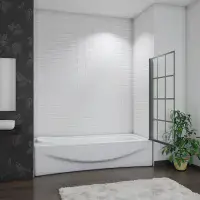 Art Deco Square Hinged Framed Black Grid Bath Shower Screen 800mm x 1400mm