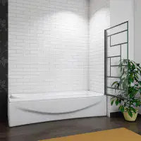 Art Deco Square Hinged Framed Black Grid Bath Shower Screen 800mm x 1400mm