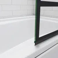 Art Deco Square Hinged Framed Black Grid Bath Shower Screen 800mm x 1400mm