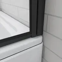 Art Deco Square Hinged Framed Black Grid Bath Shower Screen 800mm x 1400mm