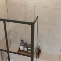 L Shaped Black Grid Pivot Bath Screen