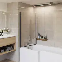 L Shaped Black Pivot Bath Screen