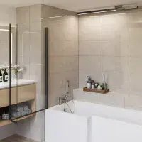 L Shaped Black Pivot Bath Screen