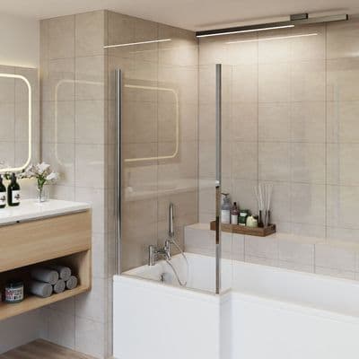 L Shaped Chrome Pivot Bath Screen