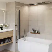 P Shape Curved Black Shower Bath Screen with Hand Rail