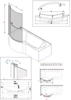 P Shape Curved Black Shower Bath Screen with Hand Rail