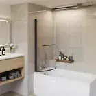 P Shape Curved Black Shower Bath Screen with Hand Rail