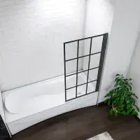 P Shape Curved Shower Bath Screen with Hand Rail
