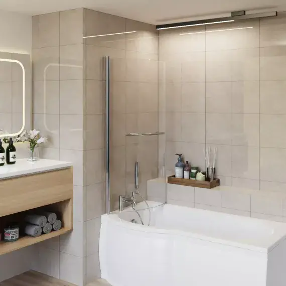 P Shape Curved Shower Bath Screen with Hand Rail