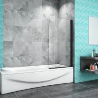 Pivot Bath Black 180° Shower Screen Over 6mm Glass Door Panel & Seal 800x1400mm