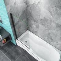 Pivot Bath Black 180° Shower Screen Over 6mm Glass Door Panel & Seal 800x1400mm