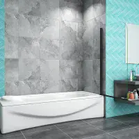 Pivot Bath Black 180° Shower Screen Over 6mm Glass Door Panel & Seal 800x1400mm