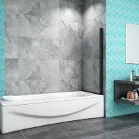 Pivot Bath Black 180° Shower Screen Over 6mm Glass Door Panel & Seal 800x1400mm