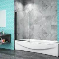 Pivot Bath Black 180° Shower Screen Over 6mm Glass Door Panel & Seal 800x1400mm