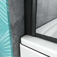 Pivot Bath Black 180° Shower Screen Over 6mm Glass Door Panel & Seal 800x1400mm