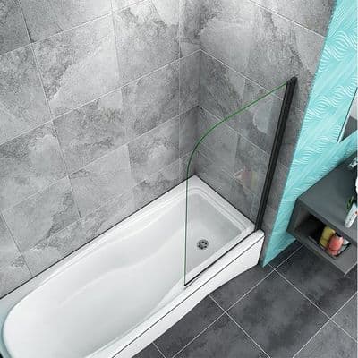 Pivot Bath Black 180° Shower Screen Over 6mm Glass Door Panel & Seal 800x1400mm