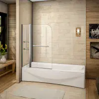 Pivot Curved Bath Screen with Shelves and a Towel Rail 1000x1400mm