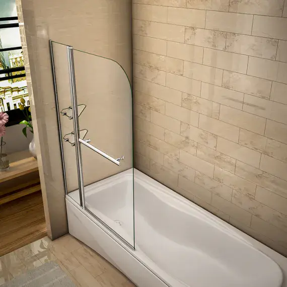 Pivot Curved Bath Screen with Shelves and a Towel Rail 1000x1400mm