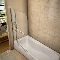 Pivot Curved Bath Screen with Shelves and a Towel Rail 1200x1400mm