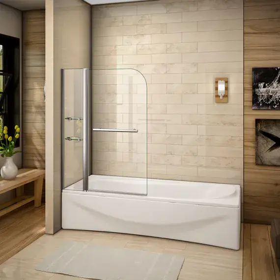 Pivot Curved Bath Screen with Shelves and a Towel Rail 1200x1400mm