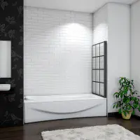 Square Hinged Framed Black Grid Bath Shower Screen 780mm