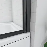 Square Hinged Framed Black Grid Bath Shower Screen 780mm