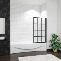 Square Hinged Framed Black Grid Bath Shower Screen 780mm