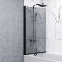 Square Hinged Frameless Black Tinted Bath Shower Screen 800mm