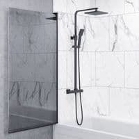 Square Hinged Frameless Black Tinted Bath Shower Screen 800mm